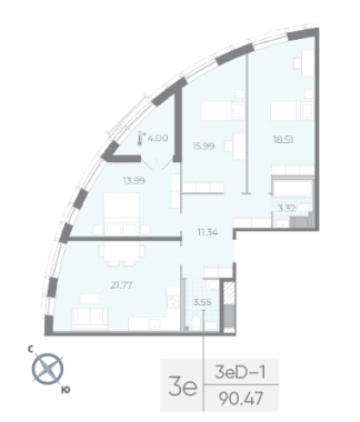 3-комнатная квартира  №44 в Миръ: 90.47 м², этаж 7 - купить в Санкт-Петербурге