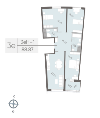3-комнатная квартира  №173 в Морская набережная.SeaView II очередь: 88.87 м², этаж 7 - купить в Санкт-Петербурге