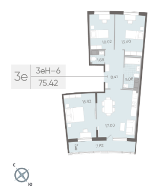 3-комнатная квартира  №113 в Морская набережная.SeaView II очередь: 75.42 м², этаж 14 - купить в Санкт-Петербурге
