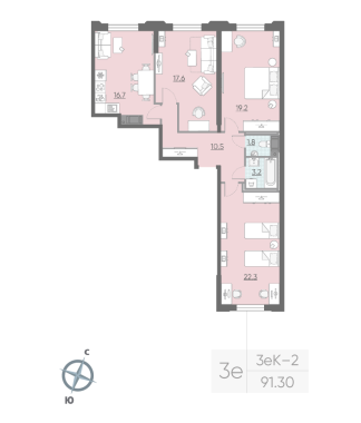 3-комнатная квартира  №387 в Цивилизация на Неве: 91.3 м², этаж 5 - купить в Санкт-Петербурге