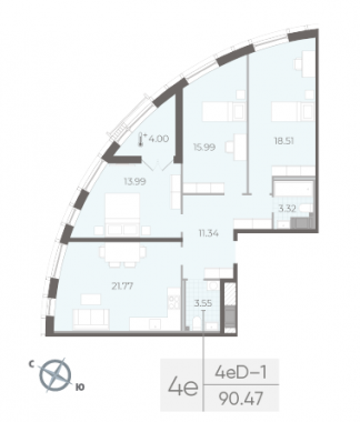 3-комнатная квартира  №52 в Морская набережная.SeaView II очередь: 90.47 м², этаж 8 - купить в Санкт-Петербурге