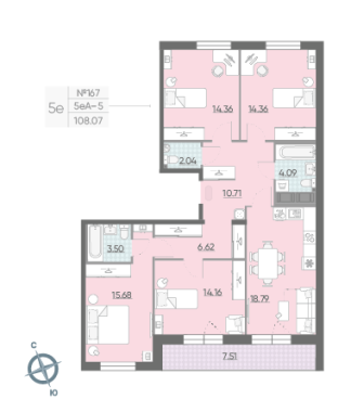 4-комнатная квартира  №167 в Миръ: 107.7 м², этаж 14 - купить в Санкт-Петербурге