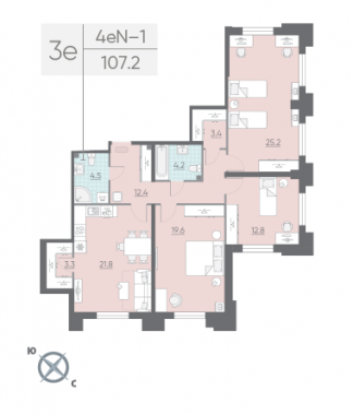 3-комнатная квартира  №474 в Цивилизация на Неве: 107.2 м², этаж 2 - купить в Санкт-Петербурге
