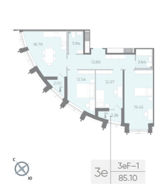 3-комнатная квартира  №93 в Морская набережная.SeaView II очередь: 85.1 м², этаж 13 - купить в Санкт-Петербурге