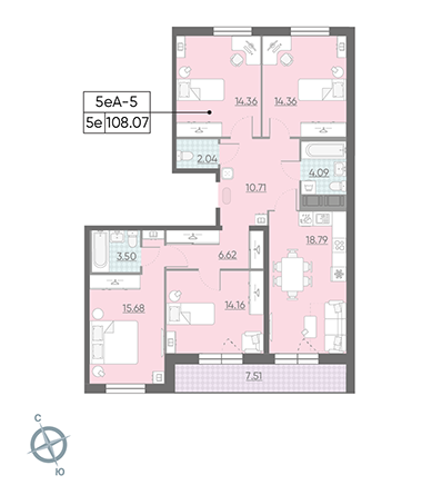 4-комнатная квартира  №174 в Морская набережная.SeaView I очередь: 107.7 м², этаж 13 - купить в Санкт-Петербурге