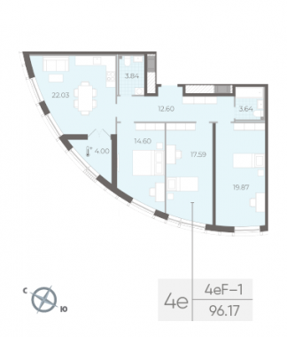 3-комнатная квартира  №13 в Морская набережная.SeaView II очередь: 96.17 м², этаж 3 - купить в Санкт-Петербурге