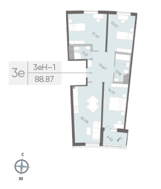3-комнатная квартира  №189 в Морская набережная.SeaView II очередь: 88.87 м², этаж 11 - купить в Санкт-Петербурге