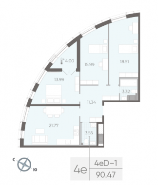 3-комнатная квартира  №68 в Морская набережная.SeaView II очередь: 90.47 м², этаж 10 - купить в Санкт-Петербурге