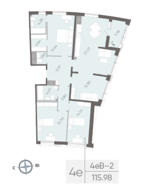 3-комнатная квартира  №8 в Морская набережная.SeaView II очередь: 115.98 м², этаж 4 - купить в Санкт-Петербурге