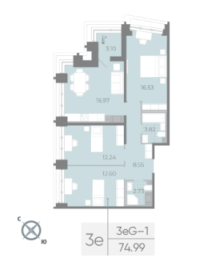 2-комнатная квартира  №139 в Морская набережная.SeaView II очередь: 74.99 м², этаж 17 - купить в Санкт-Петербурге