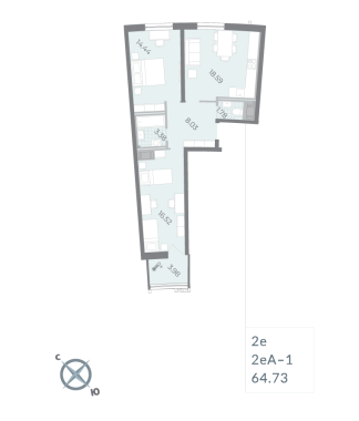 1-комнатная квартира  №223 в Морская набережная.SeaView II очередь: 64.73 м², этаж 10 - купить в Санкт-Петербурге