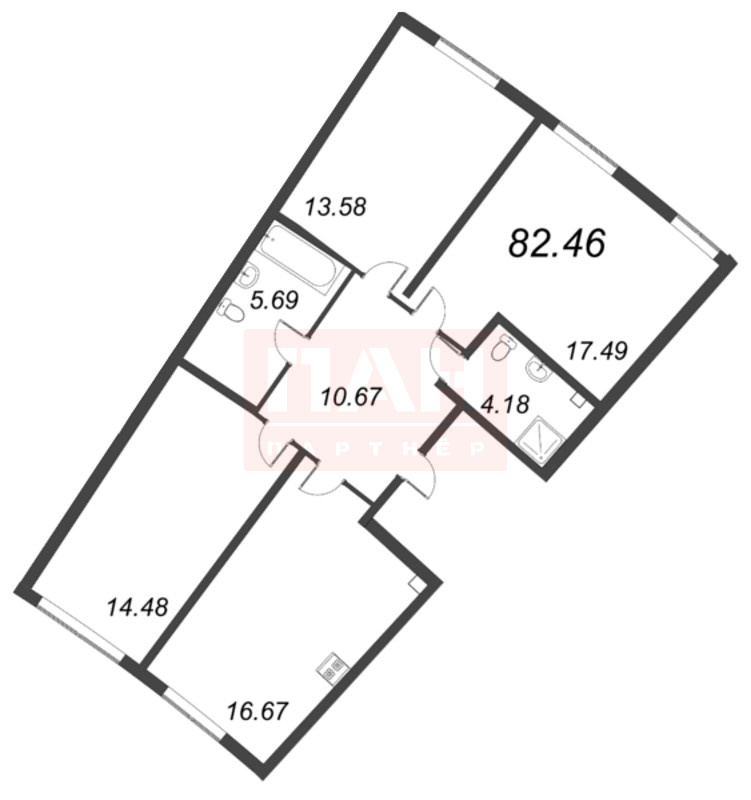 3-комнатная квартира  №1 в Морская набережная.SeaView II очередь: 82.46 м², этаж 2 - купить в Санкт-Петербурге