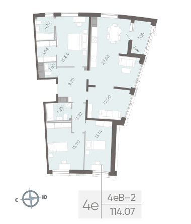 4-комнатная квартира  №29 в Морская набережная.SeaView II очередь: 114.07 м², этаж 11 - купить в Санкт-Петербурге