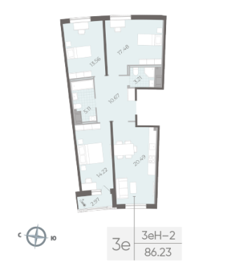 2-комнатная квартира  №33 в Морская набережная.SeaView II очередь: 86.23 м², этаж 13 - купить в Санкт-Петербурге