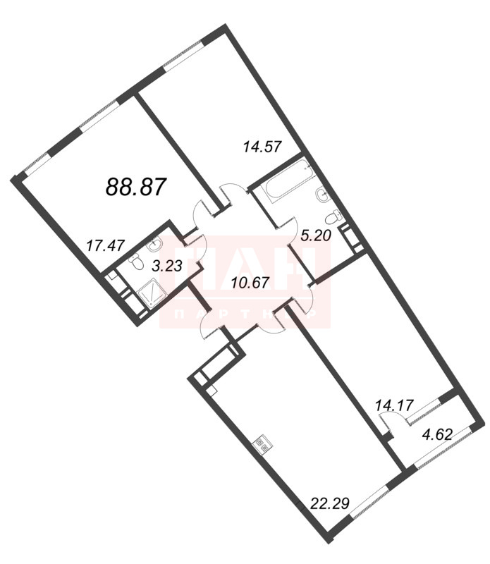 3-комнатная квартира  №169 в Морская набережная.SeaView II очередь: 88.87 м², этаж 6 - купить в Санкт-Петербурге