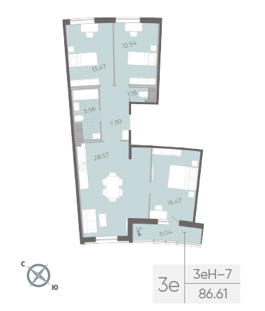 2-комнатная квартира  №74 в Морская набережная.SeaView II очередь: 86.61 м², этаж 14 - купить в Санкт-Петербурге