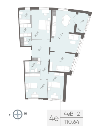 4-комнатная квартира  №37 в Морская набережная.SeaView II очередь: 110.64 м², этаж 14 - купить в Санкт-Петербурге