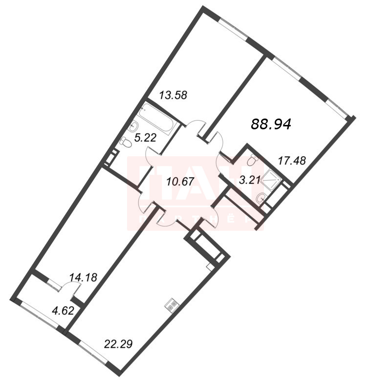 3-комнатная квартира  №24 в Морская набережная.SeaView II очередь: 89.45 м², этаж 10 - купить в Санкт-Петербурге