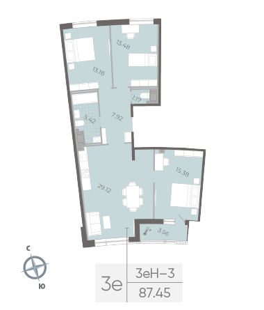 2-комнатная квартира  №150 в Морская набережная.SeaView II очередь: 87.45 м², этаж 14 - купить в Санкт-Петербурге