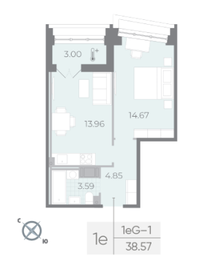 1-комнатная квартира  №137 в Морская набережная.SeaView II очередь: 38.57 м², этаж 17 - купить в Санкт-Петербурге