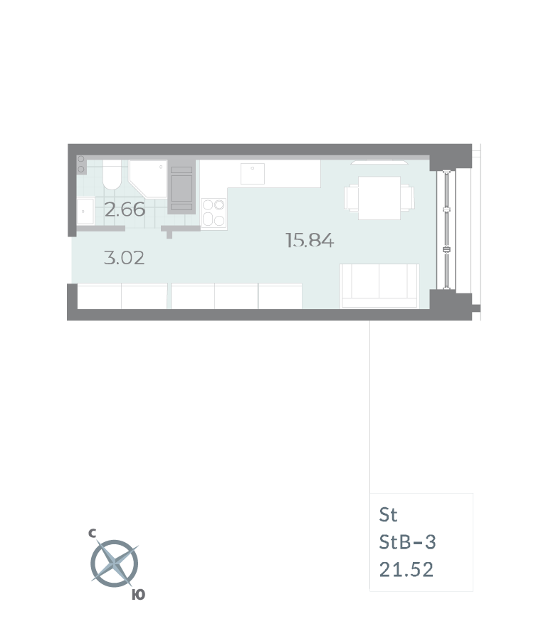 1-комнатная квартира  №138 в Морская набережная.SeaView II очередь: 21.52 м², этаж 17 - купить в Санкт-Петербурге