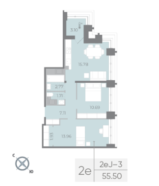 2-комнатная квартира  №136 в Морская набережная.SeaView II очередь: 55.5 м², этаж 17 - купить в Санкт-Петербурге