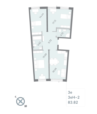 3-комнатная квартира  №1 в Морская набережная.SeaView II очередь: 84 м², этаж 2 - купить в Санкт-Петербурге