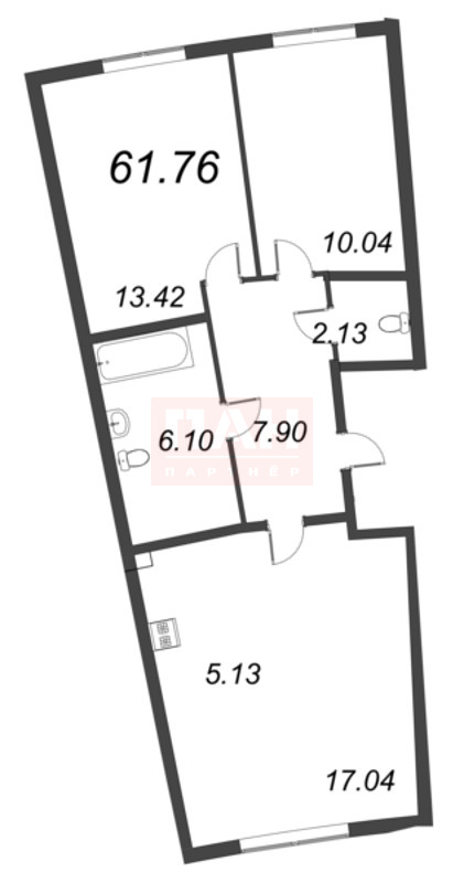 2-комнатная квартира  №76 в Морская набережная.SeaView II очередь: 61.76 м², этаж 2 - купить в Санкт-Петербурге