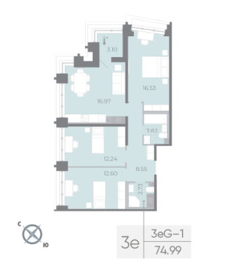 2-комнатная квартира  №139 в Морская набережная.SeaView II очередь: 74.99 м², этаж 17 - купить в Санкт-Петербурге