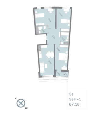 2-комнатная квартира  №290 в Морская набережная.SeaView II очередь: 87.18 м², этаж 15 - купить в Санкт-Петербурге