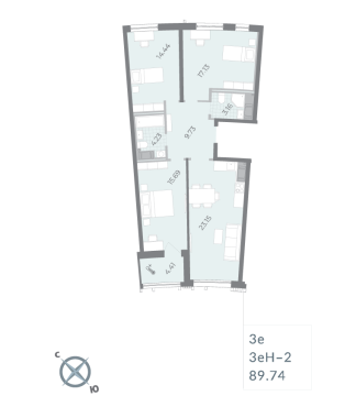 2-комнатная квартира  №34 в Морская набережная.SeaView II очередь: 89.74 м², этаж 13 - купить в Санкт-Петербурге