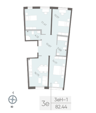 2-комнатная квартира  №153 в Морская набережная.SeaView II очередь: 82.44 м², этаж 2 - купить в Санкт-Петербурге