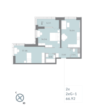 2-комнатная квартира  №61 в Морская набережная.SeaView II очередь: 66.92 м², этаж 8 - купить в Санкт-Петербурге