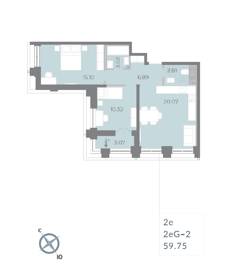 2-комнатная квартира  №144 в Морская набережная.SeaView II очередь: 59.75 м², этаж 17 - купить в Санкт-Петербурге