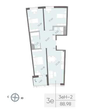 2-комнатная квартира  №9 в Морская набережная.SeaView II очередь: 88.98 м², этаж 5 - купить в Санкт-Петербурге