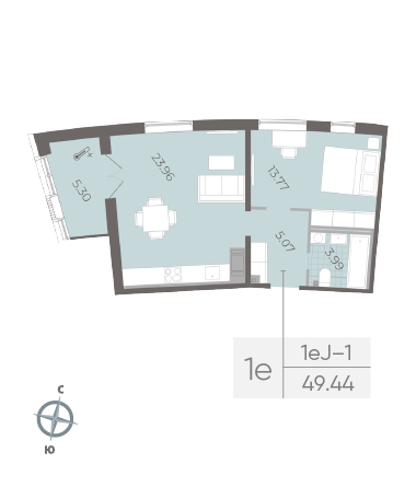 1-комнатная квартира  №186 в Морская набережная.SeaView II очередь: 49.44 м², этаж 11 - купить в Санкт-Петербурге