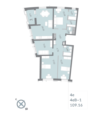 4-комнатная квартира  №261 в Морская набережная.SeaView II очередь: 109.16 м², этаж 6 - купить в Санкт-Петербурге