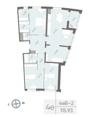 3-комнатная квартира  №5 в Морская набережная.SeaView II очередь: 115.93 м², этаж 3 - купить в Санкт-Петербурге