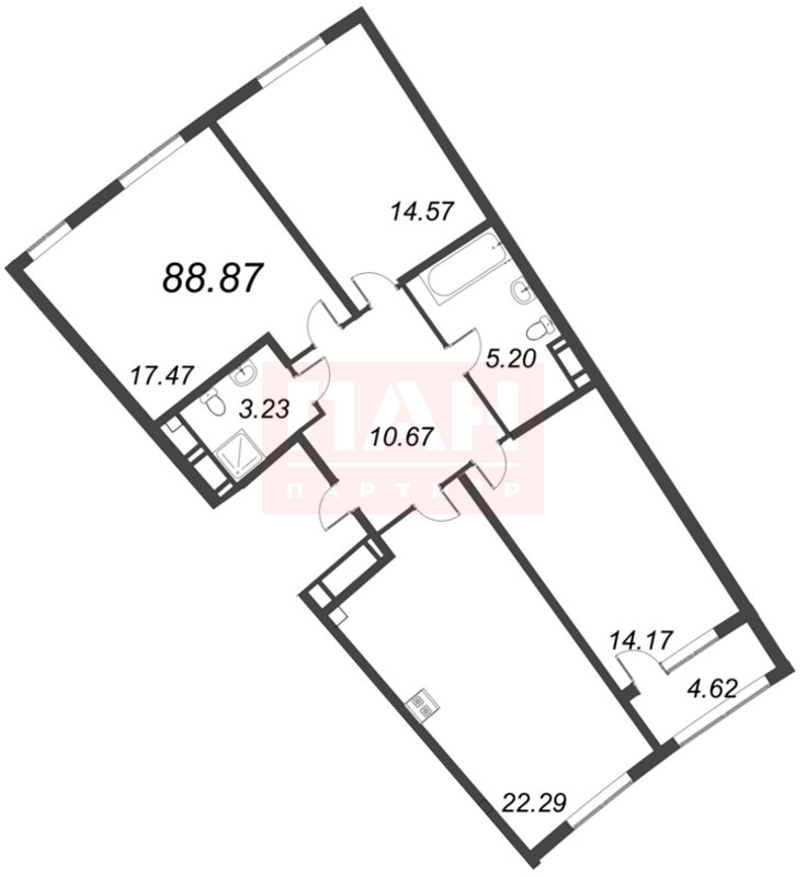 3-комнатная квартира  №177 в Морская набережная.SeaView II очередь: 88.87 м², этаж 8 - купить в Санкт-Петербурге