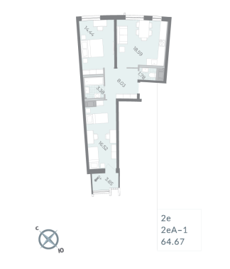 2-комнатная квартира  №235 в Морская набережная.SeaView II очередь: 64.67 м², этаж 13 - купить в Санкт-Петербурге
