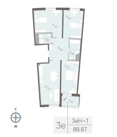 2-комнатная квартира  №189 в Морская набережная.SeaView II очередь: 88.87 м², этаж 11 - купить в Санкт-Петербурге