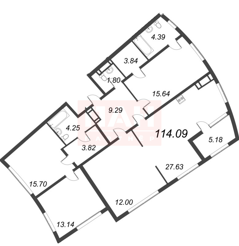 4-комнатная квартира  №14 в Морская набережная.SeaView II очередь: 114.09 м², этаж 6 - купить в Санкт-Петербурге