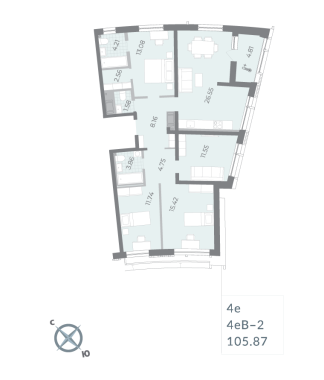 4-комнатная квартира  №39 в Черная речка, 41: 105.87 м², этаж 14 - купить в Санкт-Петербурге