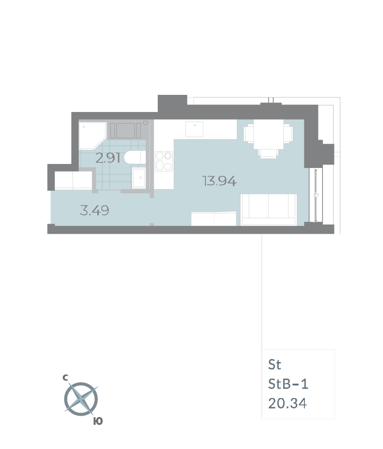 1-комнатная квартира  №140 в Морская набережная.SeaView II очередь: 20.34 м², этаж 17 - купить в Санкт-Петербурге
