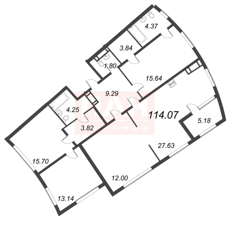 4-комнатная квартира  №32 в Морская набережная.SeaView II очередь: 114.07 м², этаж 12 - купить в Санкт-Петербурге