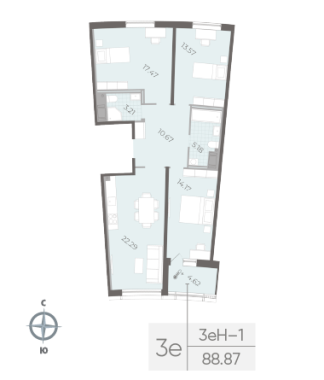 2-комнатная квартира  №173 в Морская набережная.SeaView II очередь: 88.87 м², этаж 7 - купить в Санкт-Петербурге