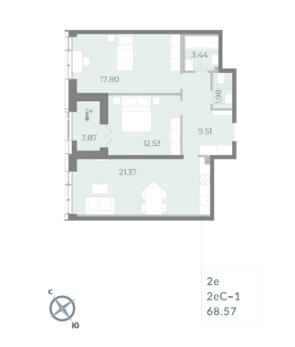 1-комнатная квартира  №125 в Морская набережная.SeaView II очередь: 68.57 м², этаж 15 - купить в Санкт-Петербурге