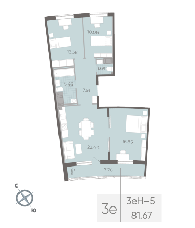 2-комнатная квартира  №112 в Морская набережная.SeaView II очередь: 81.67 м², этаж 14 - купить в Санкт-Петербурге