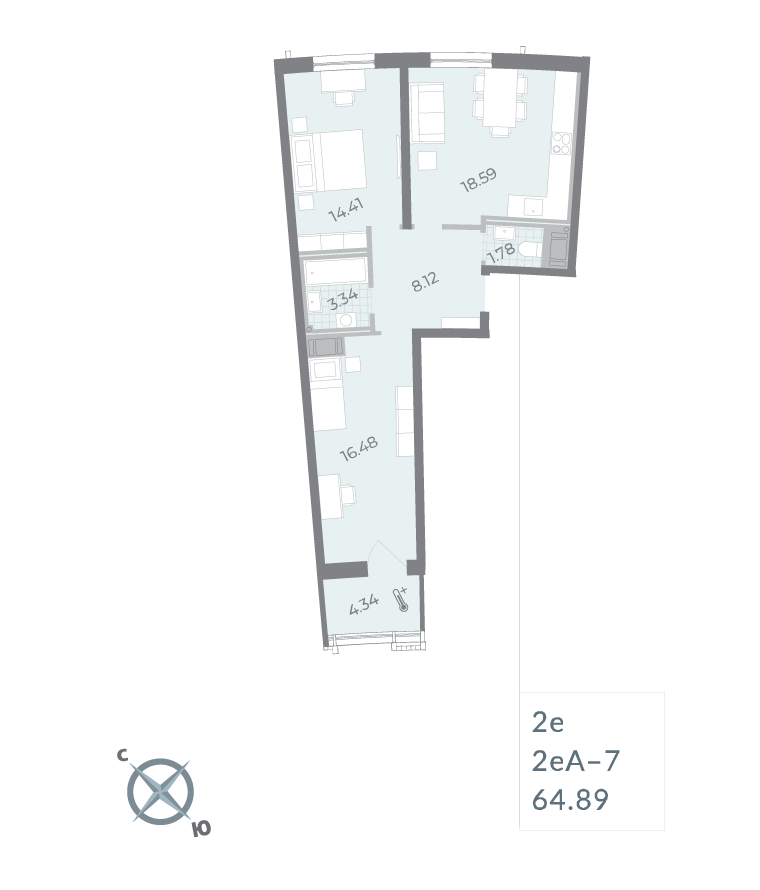 2-комнатная квартира  №85 в Морская набережная.SeaView II очередь: 64.89 м², этаж 12 - купить в Санкт-Петербурге