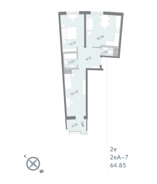 2-комнатная квартира  №81 в Морская набережная.SeaView II очередь: 64.85 м², этаж 11 - купить в Санкт-Петербурге